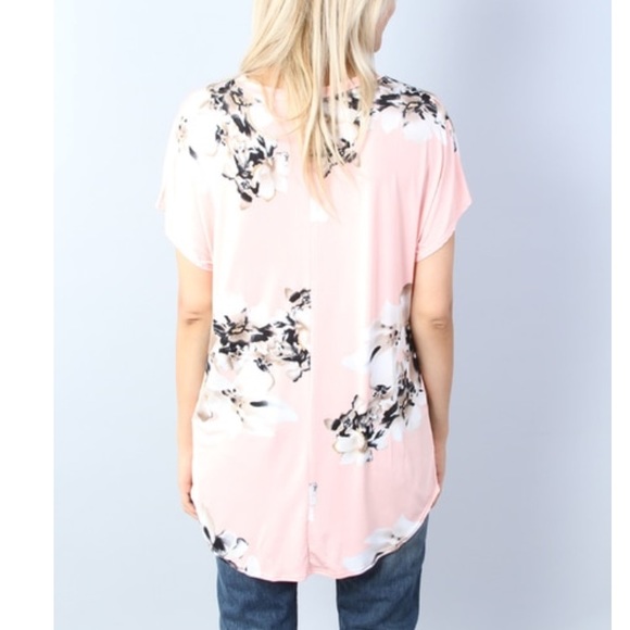 Pink Tunic With Floral Print and Twist Front - Picture 3 of 5